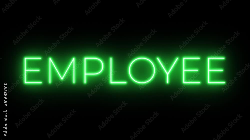 Flickering neon green glowing employee sign animated black background Flickering neon green glowing employee sign animated black background