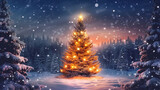 Beautifully decorated Christmas tree with gift boxes on grey background. Generative Ai
