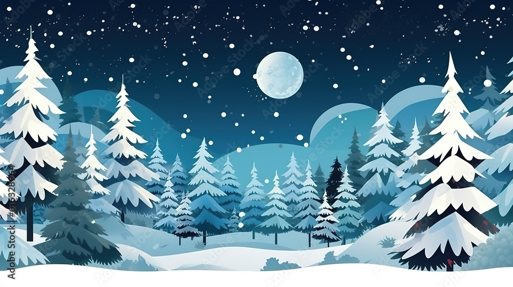 Merry christmas,Snow forest. pines in winter and mountain Paper vector Illustration. Generative Ai