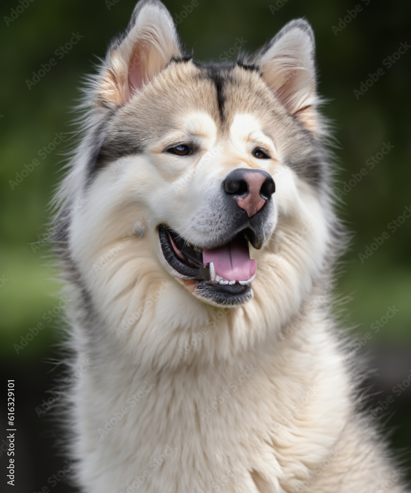 An Alaskan Malamute runs in the park with a cheerful expression. An Alaskan Malamute runs in the park with a cheerful expression.