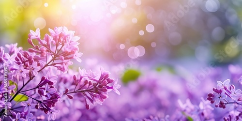 Lilac flowers spring blossom sunny day light bokeh background