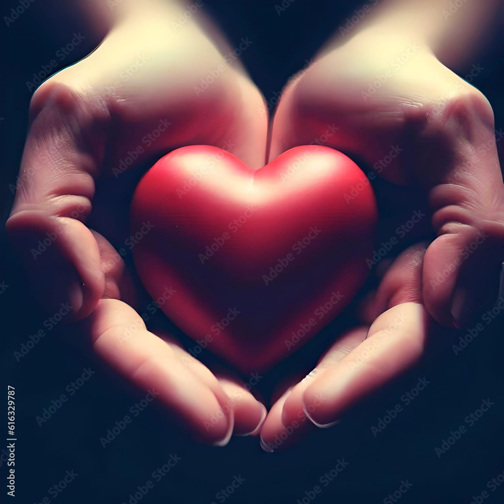 Generative AI. woman hands holds red heart Generative AI. woman hands holds red heart