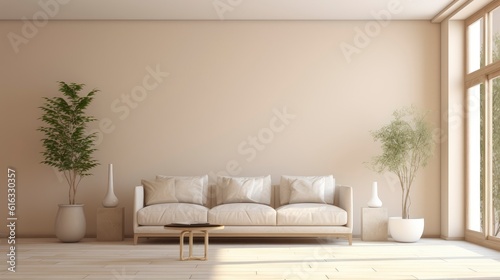 Generative AI grey sofa and lamp in white living room  3D rendering minimal concept