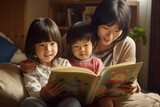 児童書を読む親子：AI生成画像
