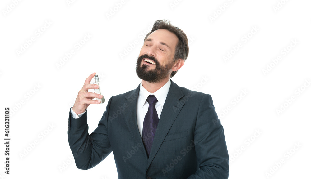 cheerful consultant offer perfume isolated on white. consultant offer perfume in studio. cheerful consultant offer perfume isolated on white. consultant offer perfume in studio.