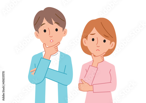 考え事をする男女