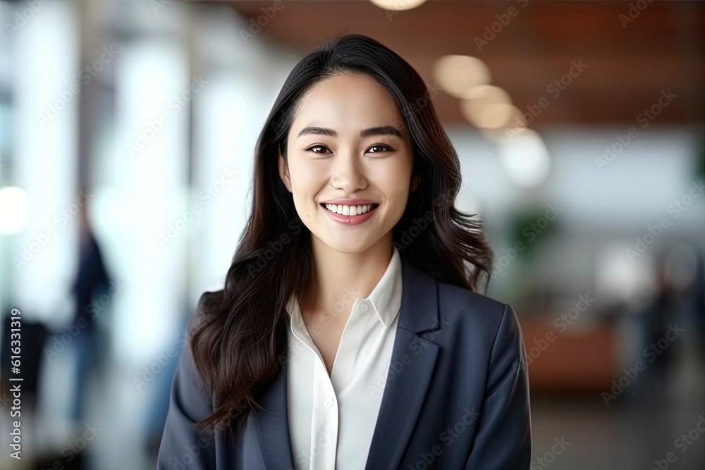 Portrait of a beautiful Asian businesswoman smiling at the camera.Generative Ai Portrait of a beautiful Asian businesswoman smiling at the camera.Generative Ai