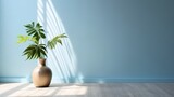 Vase with Plant and Wooden Floor with Interesting Light Glare