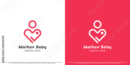 Breastfeeding mother logo design illustration. Flat silhouette simple modern creative love mother son heart parents family caring affection. Suitable for parent care mother care web app icon symbol.