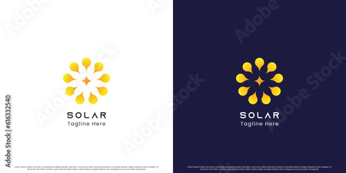 Modern gradient sun logo design illustration. Modern simple creative flat abstract silhouette of shining sun minimalist. Environmental friendly natural energy solar science icon symbol shining bright.