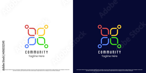 Solidarity community logo design illustration. Abstract geometric creative simple flat silhouette shape community social people group gathering. Suitable for icons of friendship, organization modern.