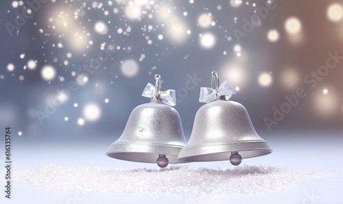 Shimmering Christmas bells in a magical wonderland. Creating using generative AI tools