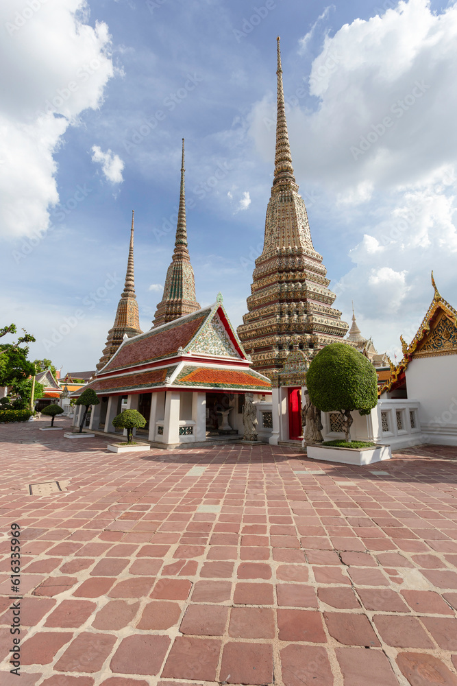 Wat Pho Temple or Wat Phra Chetuphon with blue sky background.