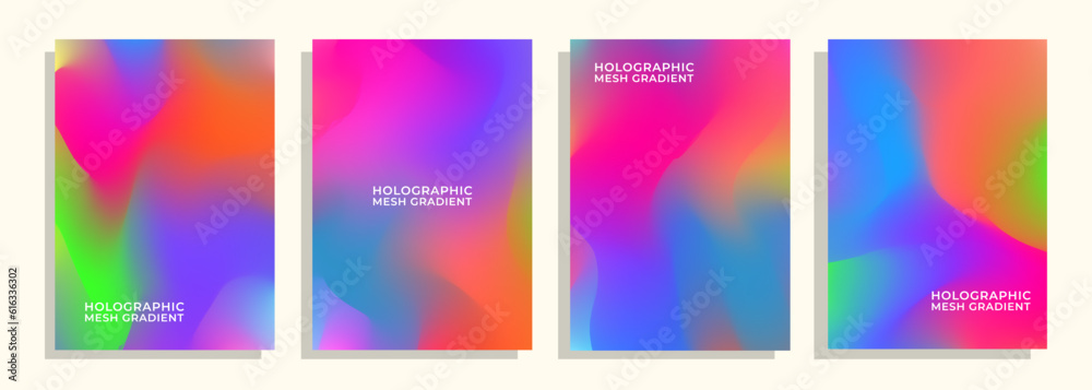 cover background design set, mesh gradient, iridescent style