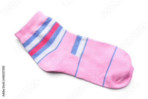 Pink sock on white background
