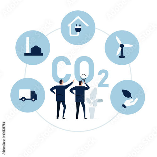 Businessman discuss CO2 carbon neutral zero emissions for environment climate change by using energy alternative