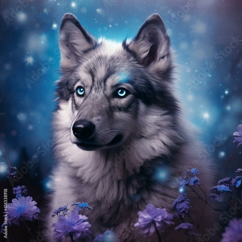 Portrait of a Wolfdog in winter