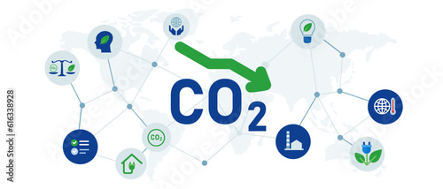 Reducing CO2 carbon emissions decrease graphic for environment climate change