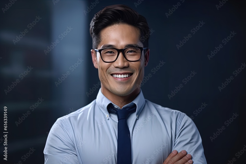 Portrait of a happy asian businessman smiling at the camera.Generative Ai Portrait of a happy asian businessman smiling at the camera.Generative Ai