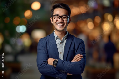 Portrait of a happy asian businessman smiling at the camera.Generative Ai