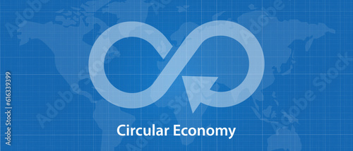 Circular economy symbol infinite sustainable global world map