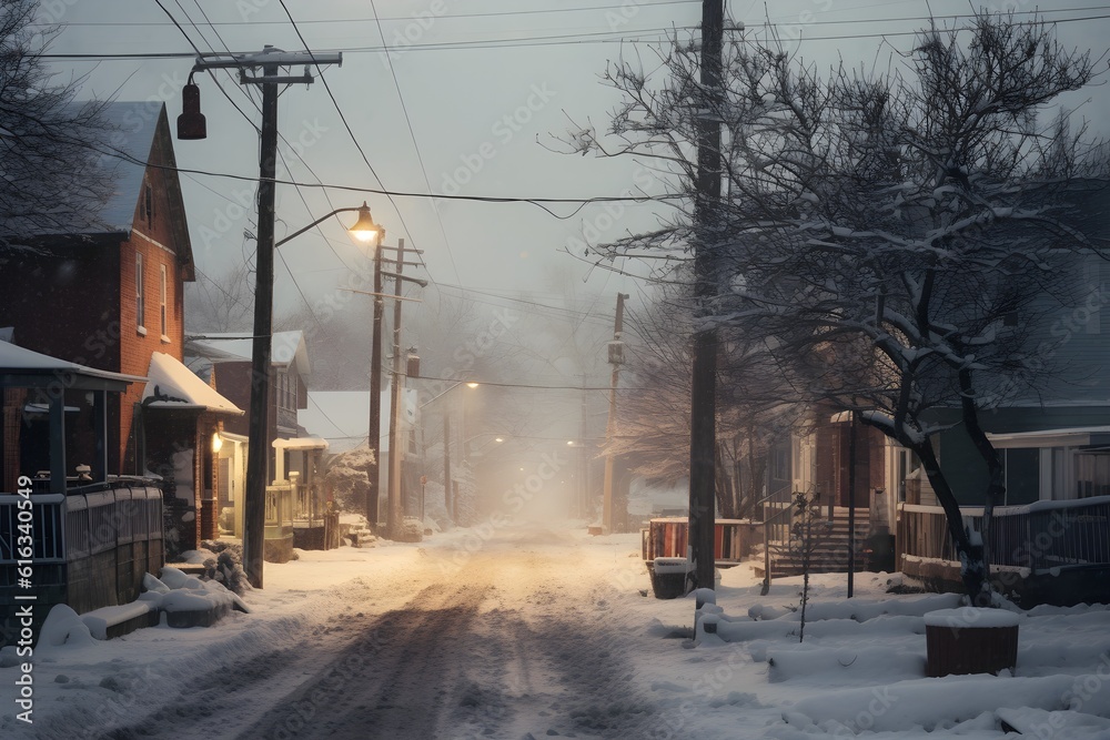 Obraz premium Serene snowfall in a small town