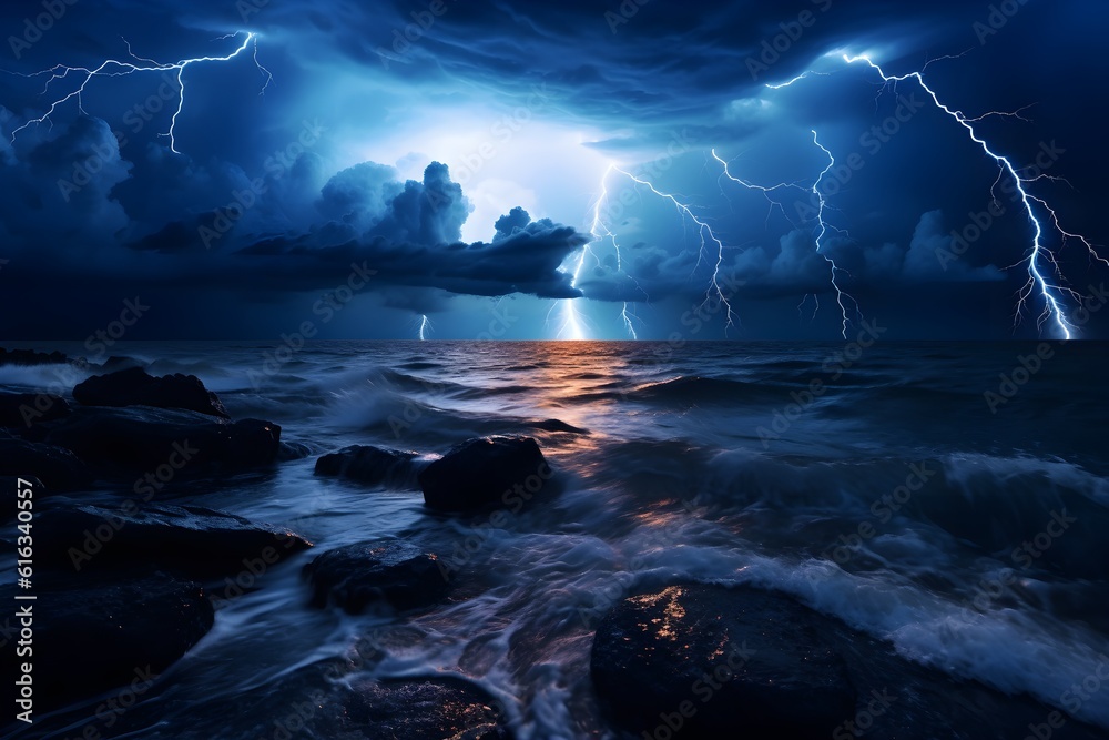 Lightning storm over the sea,