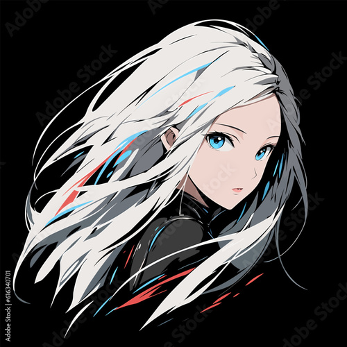 Anime style game avatar. Anime mascot sport logo design. Gamer head vector illustration logo. Emblem design for eSports team. Character for sport and gaming logo concept. Black background.