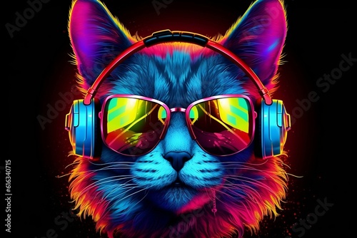 Party DJ Cat Grooving with Headphones and Sunglasses, AI © Usmanify