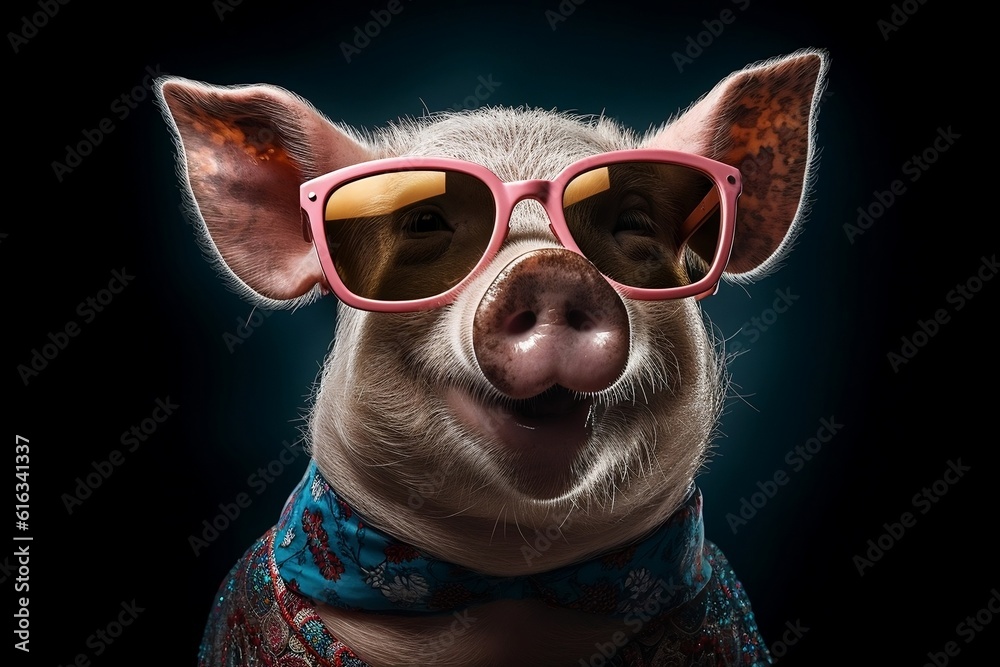 Funny and Cute Pig in Sunglasses Playful Porcine Fashion, AI