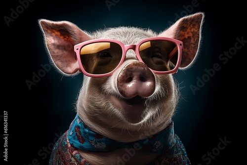 Funny and Cute Pig in Sunglasses Playful Porcine Fashion, AI © Usmanify