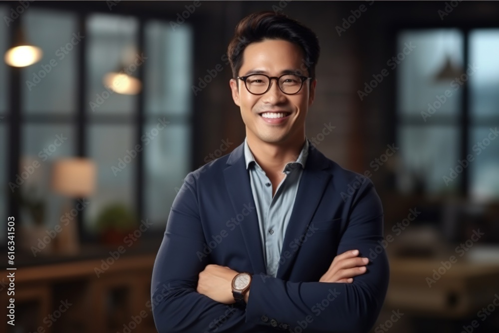 Portrait of a happy asian businessman smiling at the camera.Generative Ai Portrait of a happy asian businessman smiling at the camera.Generative Ai