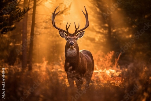 Radiant Sunlit Majestic Buck Nature's Beauty Illuminated. AI