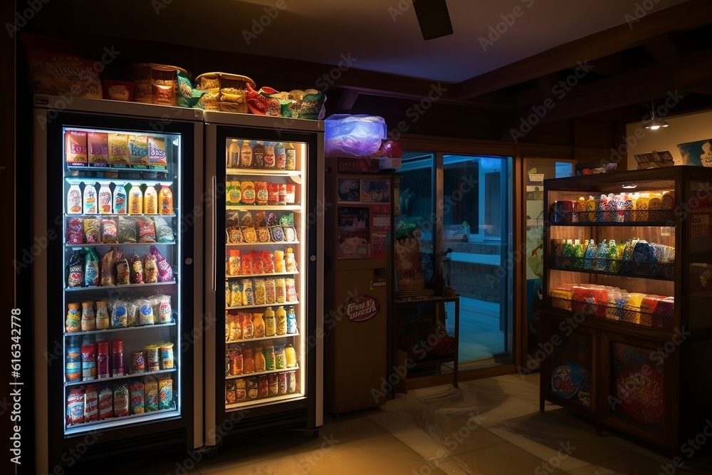Nighttime Vending Machine in a Cozy Kitchen Convenience and Comfort, AI