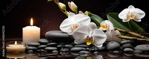 Spa and wellness concept with flowers  stones and candles