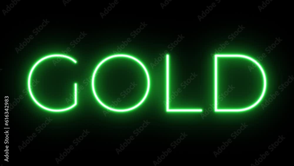 Flickering neon green glowing gold text animated black background