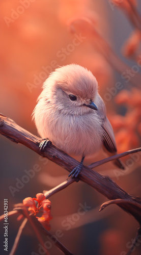 Bushtit on the tree in western North America, with Generative AI photo