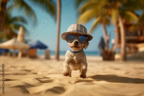 Adorable Puppy Hat and Sunglasses for a Playful Run. AI