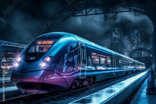Sleek Modern Train Nighttime Hi-Tech Marvel. AI