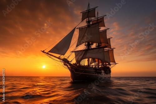 Majestic Sailing Ship Captivating Sunset Seascape. AI © Usmanify