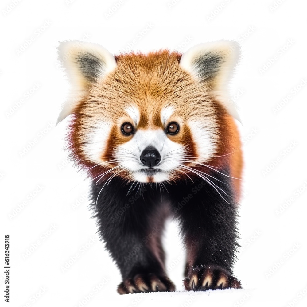 Photo of a red panda with a white background