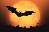 Mysterious Moonlit Sky Flying Bat Silhouette Against the Full Moon. AI