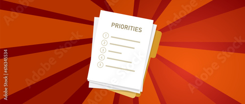 Priority list of priorities important task first prioritize to do action agenda