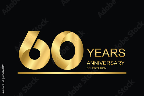  60 year anniversary vector banner template. gold icon isolated on black background.