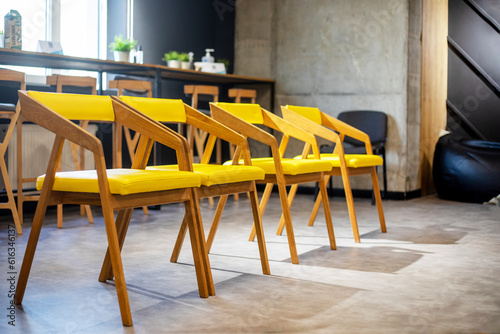 yellow office chairs in the conference room. modern office