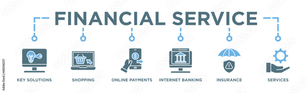 Financial service banner web icon vector illustration concept with icon of key solutions, shopping, online payments, internet banking, insurance and services Financial service banner web icon vector illustration concept with icon of key solutions, shopping, online payments, internet banking, insurance and services