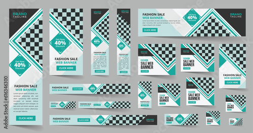 Fashion sales web ads banner bundle template design set, horizontal and vertical google web ads banner design