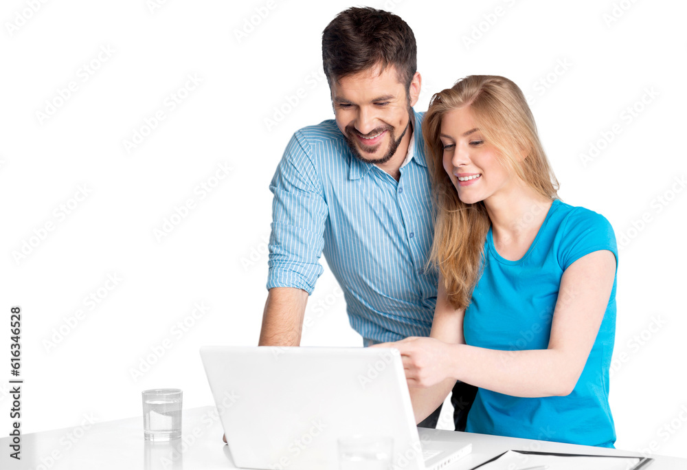Young beauty couple working in office