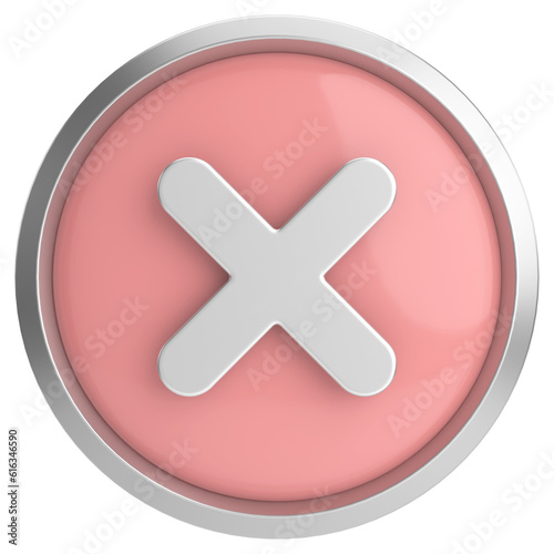 3D close button. Cross sign. 3D illustration.