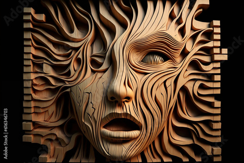 Human face carved on wood